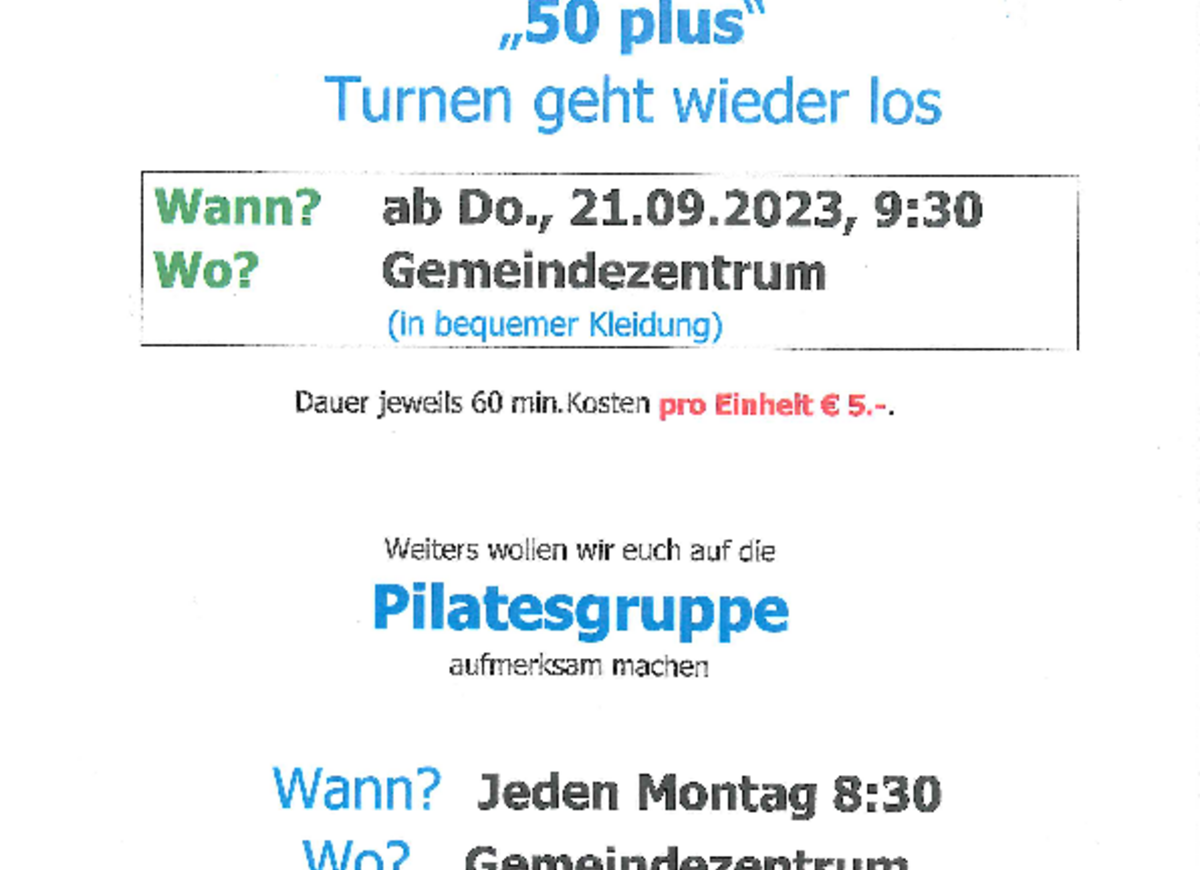 "50 plus" Turnen / Pilates