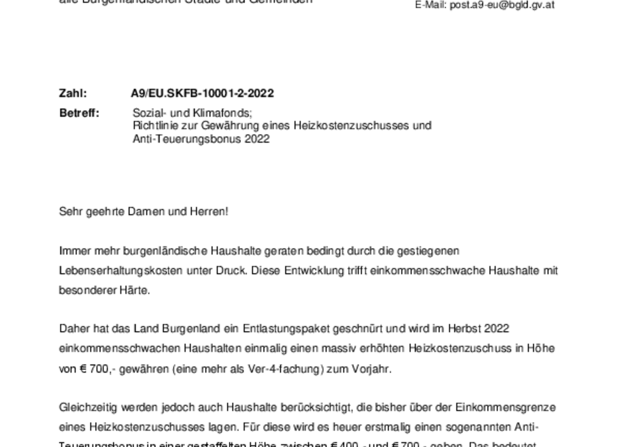 Heizkostenzuschuss/Anti-Teuerungsbonus 2022