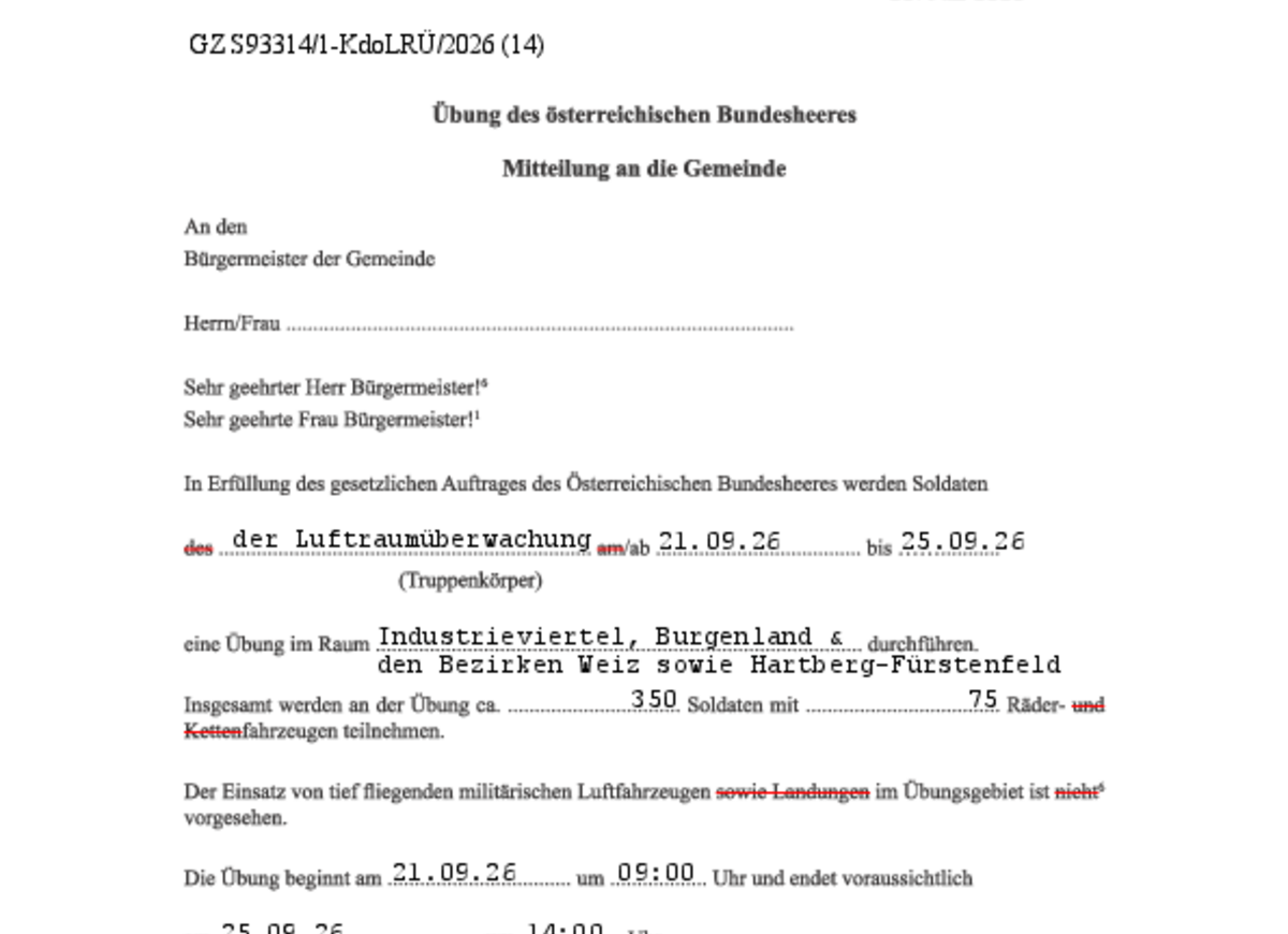 Kundmachung - Übung des österreichischen Bundesheeres