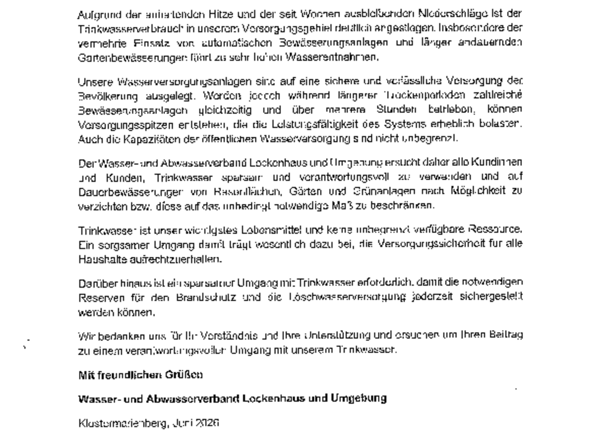 Aussendung WAVL - Trinkwasserverbrauch