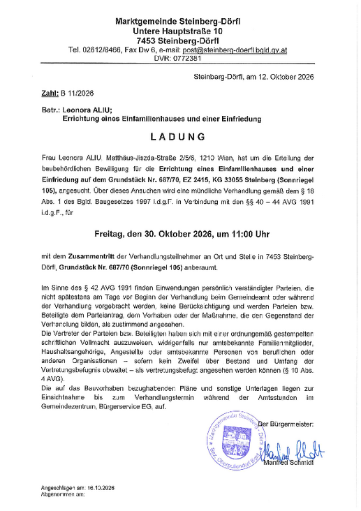 Ladung-Bauverhandlung