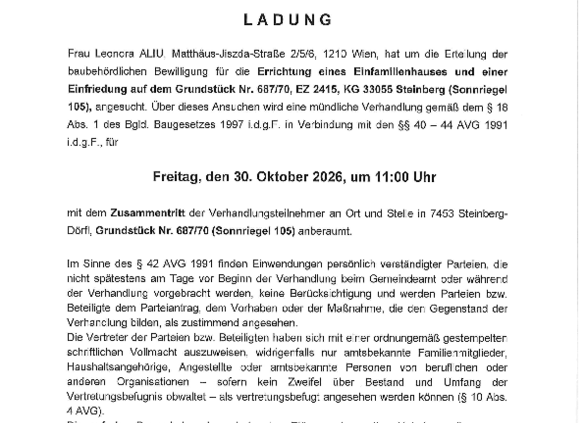 Ladung-Bauverhandlung