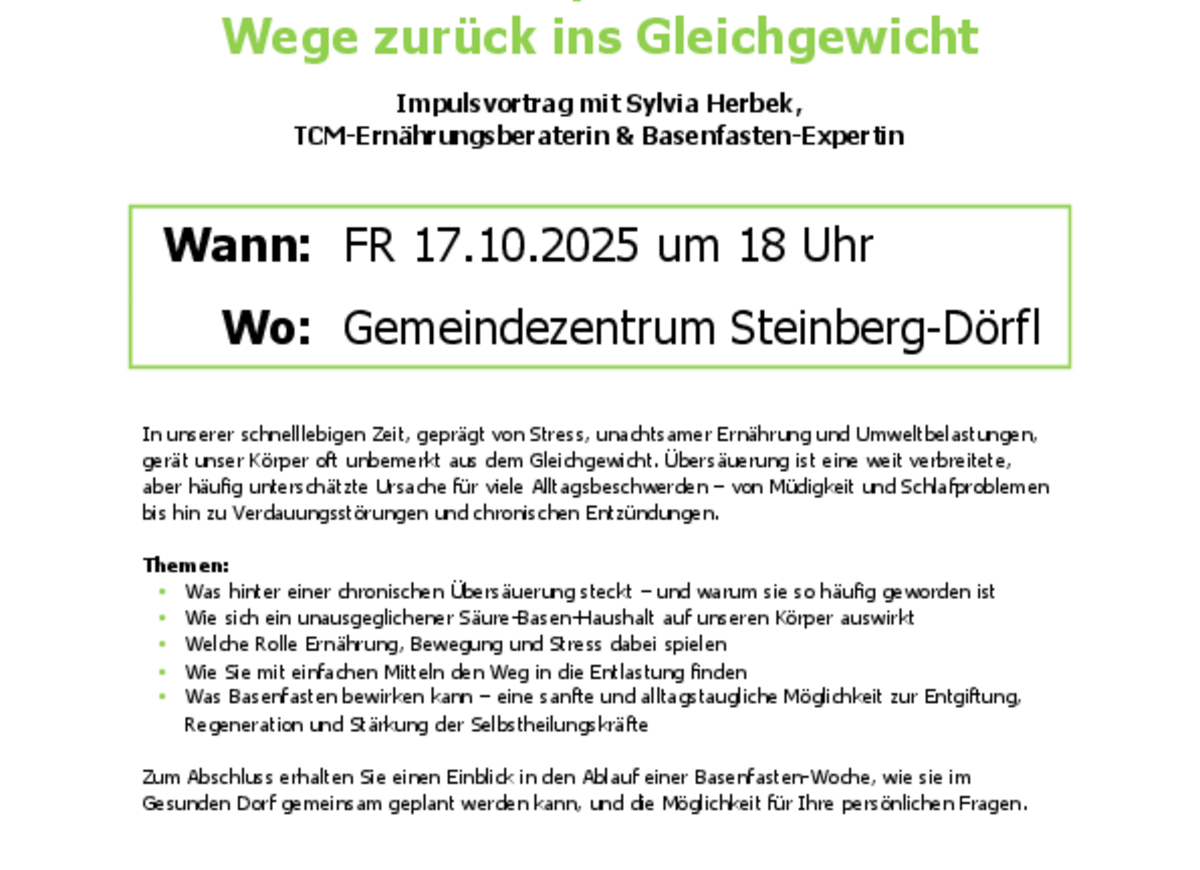Vortrag "Wenn der Körper sauer wird"