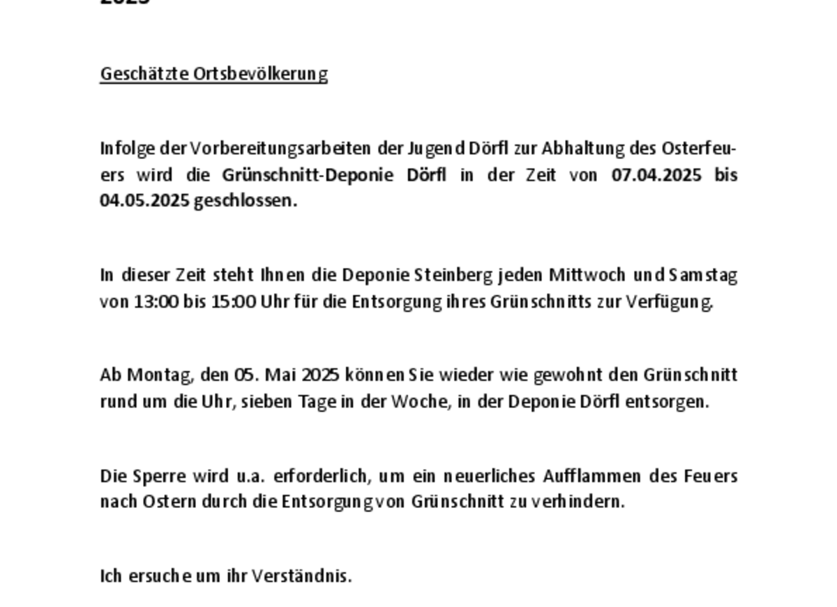 Sperre Grünschnitt-Deponie Dörfl