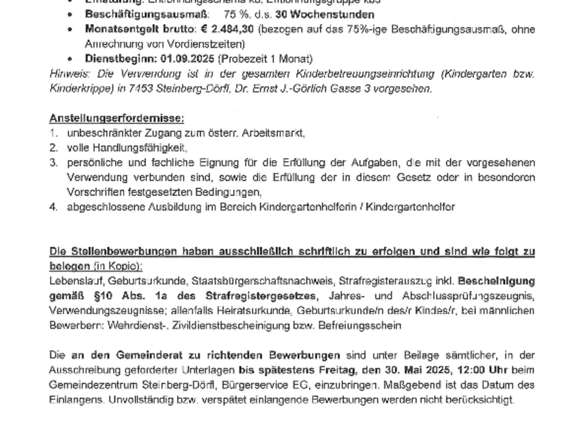 Stellenausschreibung KIGA/Krippe