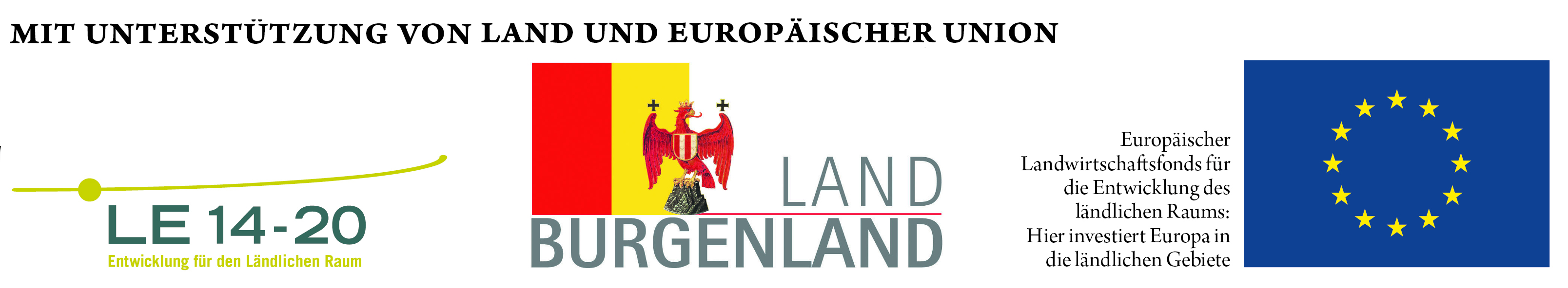Logos und Schriftzug "Mit Unterstützung von Land und Europäischer Union"